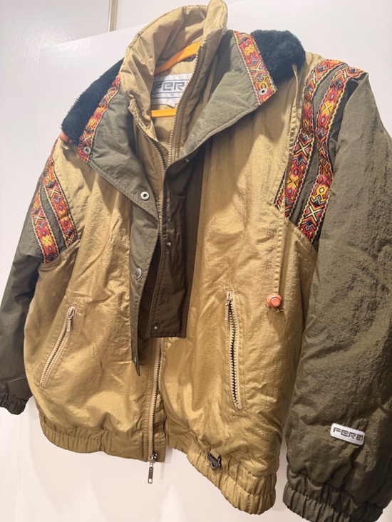 Fera Jackets & Blazers - Vintage Fera Skiwear Two-Tone Khaki & Olive Jacket with Embroidered Trim